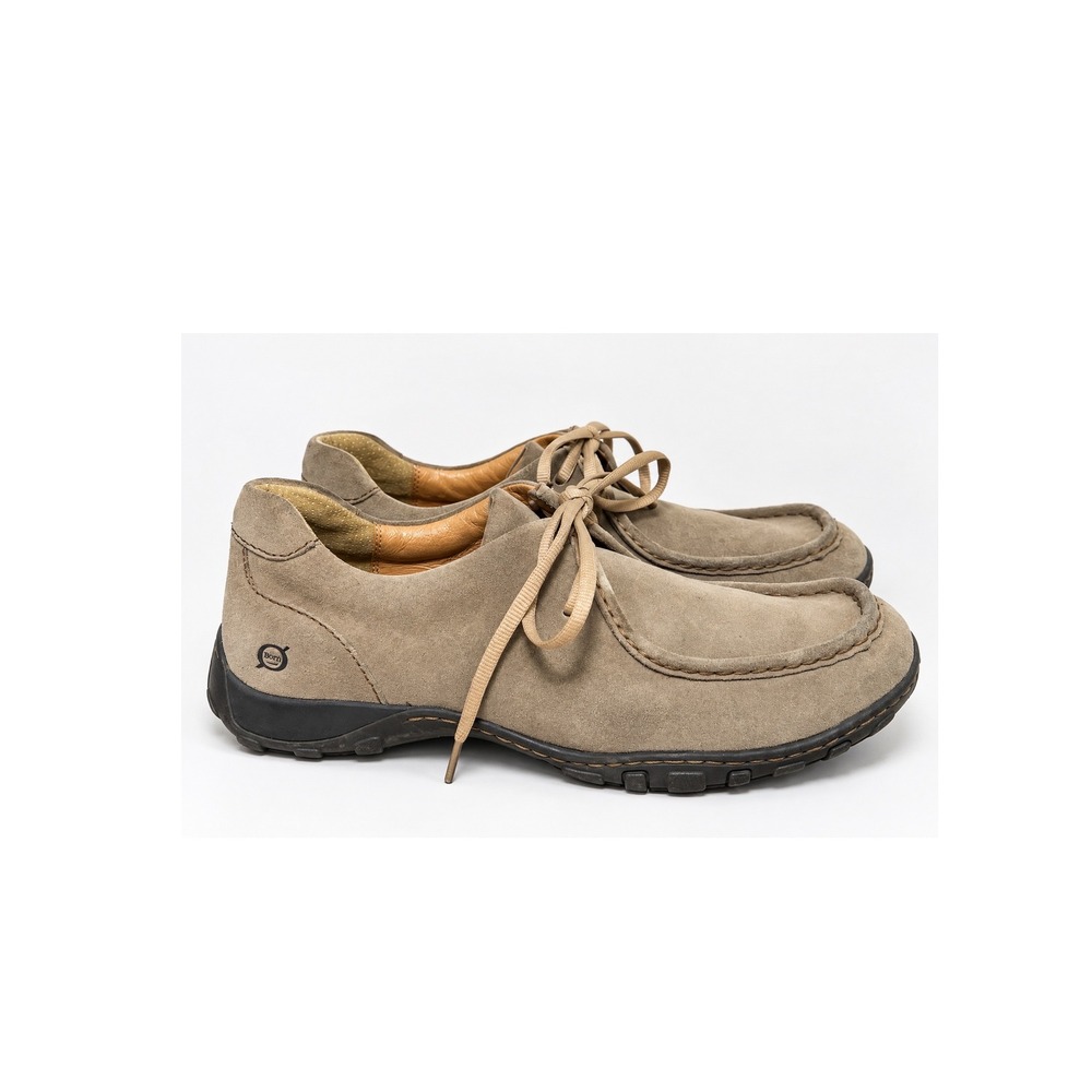 Born Mens 9 EU 42.5 Taupe Suede Moc Toe Lace Up Oxford Comfort Shoes
